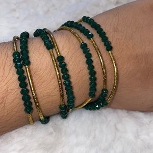 GREEN/GOLD‎ BEADS WRAP BRACELET/NECKLACE